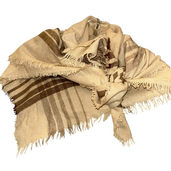 echo Vintage cream tan brown 100% Cashmere scarf - Picture 1 of 4
